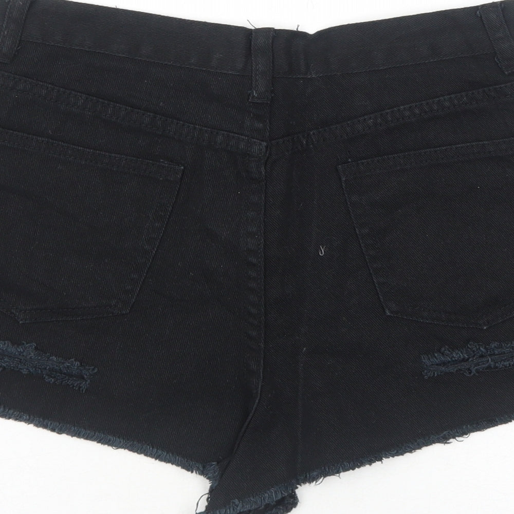 Missguided Womens Black Cotton Hot Pants Shorts Size 10 Regular Zip