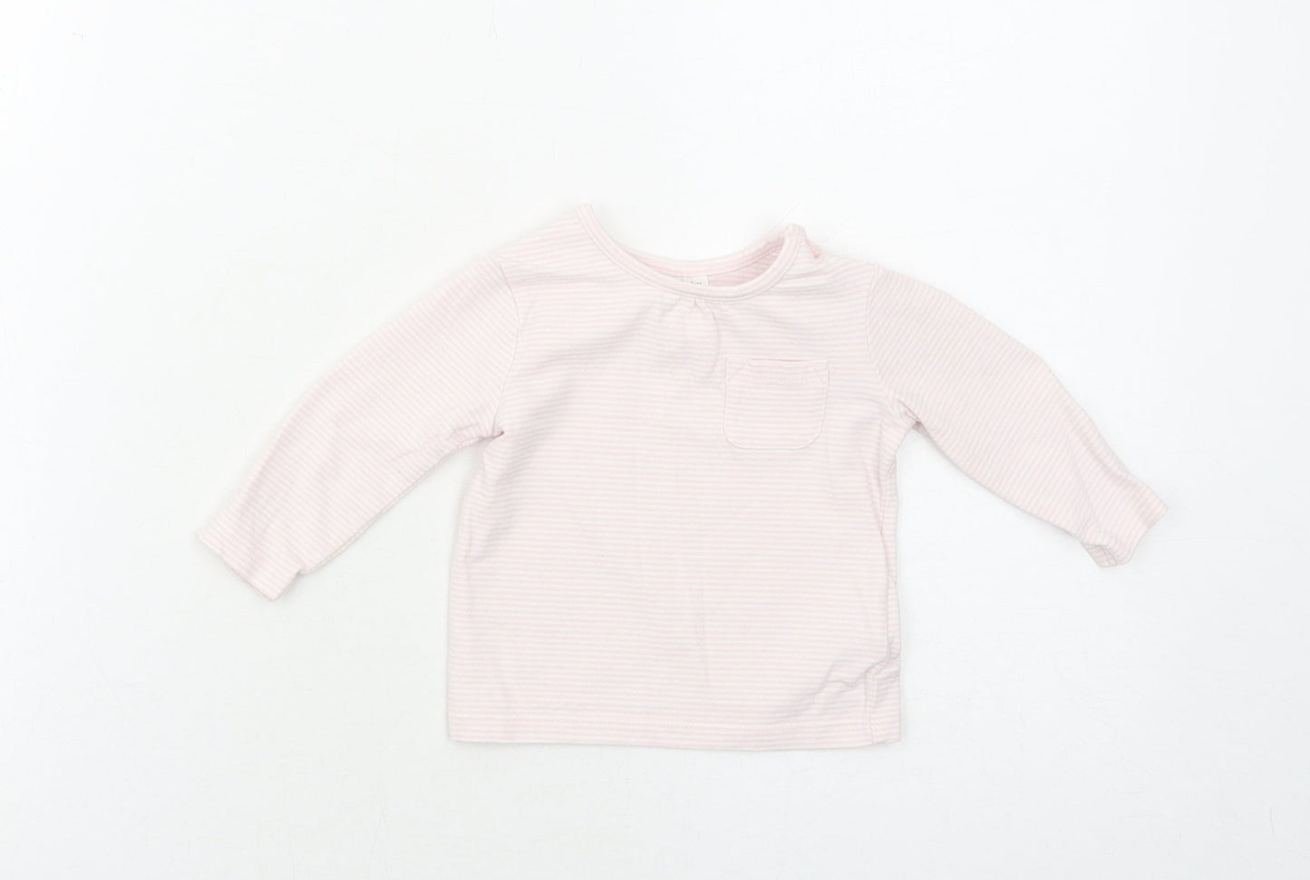 NEXT Girls Pink Striped Cotton Pullover T-Shirt Size 3-6 Months Boat Neck Button