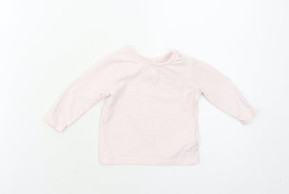 NEXT Girls Pink Striped Cotton Pullover T-Shirt Size 3-6 Months Boat Neck Button