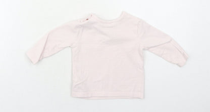 NEXT Girls Pink Striped Cotton Pullover T-Shirt Size 3-6 Months Boat Neck Button
