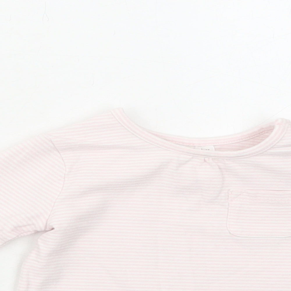 NEXT Girls Pink Striped Cotton Pullover T-Shirt Size 3-6 Months Boat Neck Button