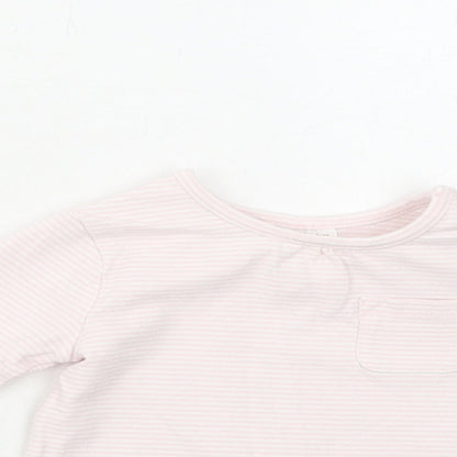 NEXT Girls Pink Striped Cotton Pullover T-Shirt Size 3-6 Months Boat Neck Button