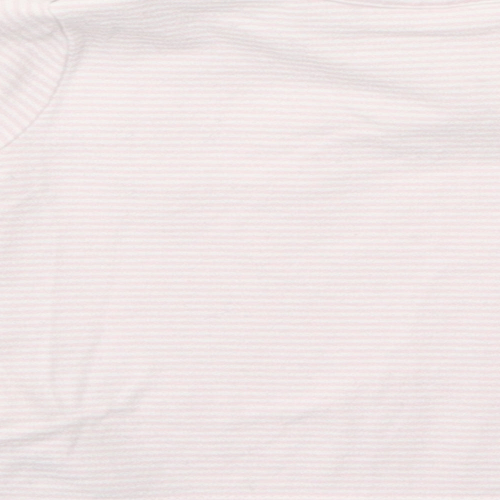 NEXT Girls Pink Striped Cotton Pullover T-Shirt Size 3-6 Months Boat Neck Button