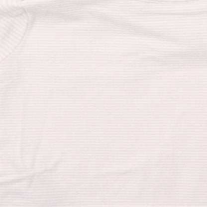 NEXT Girls Pink Striped Cotton Pullover T-Shirt Size 3-6 Months Boat Neck Button