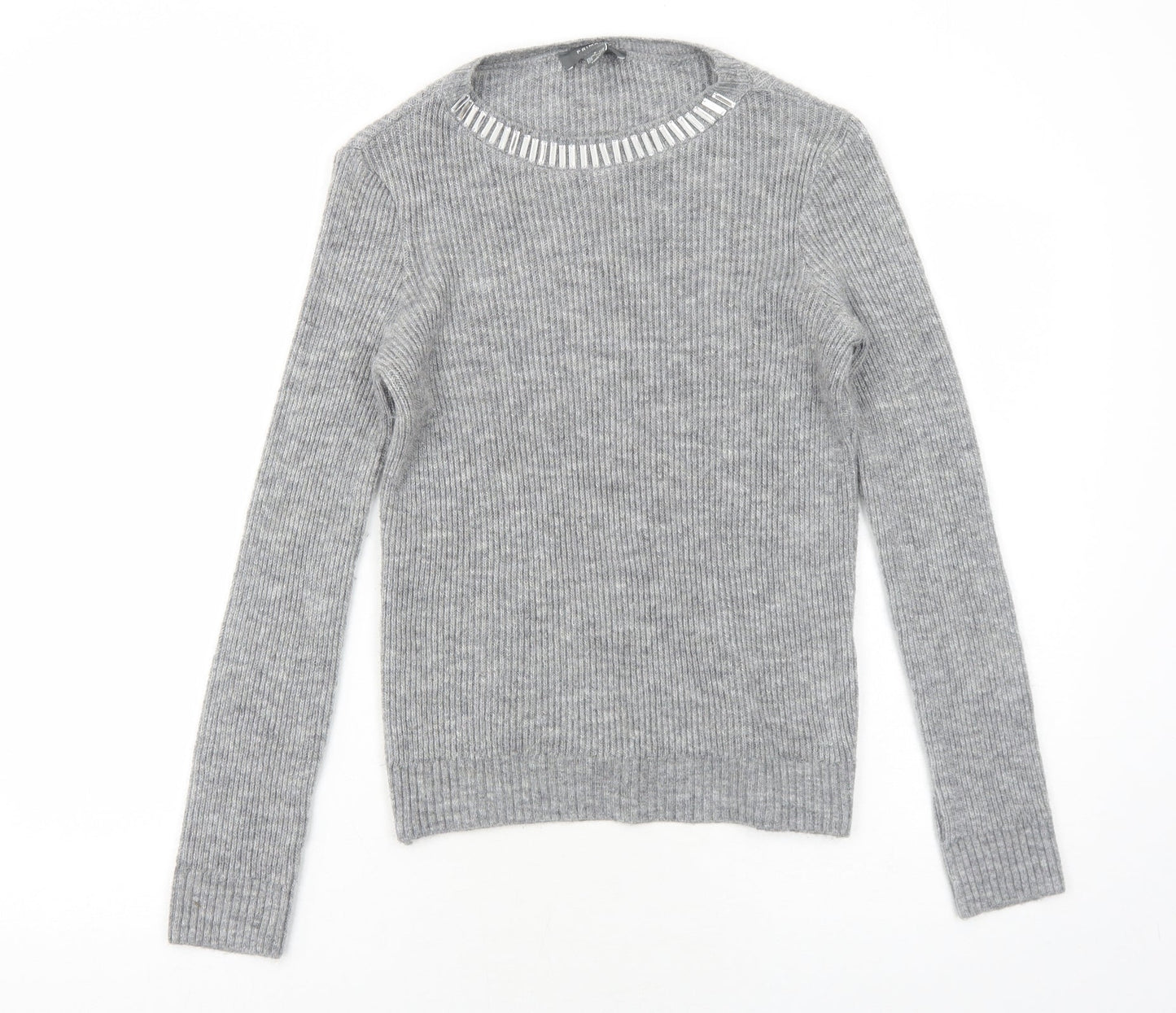 Primark Womens Grey Round Neck Acrylic Pullover Jumper Size S