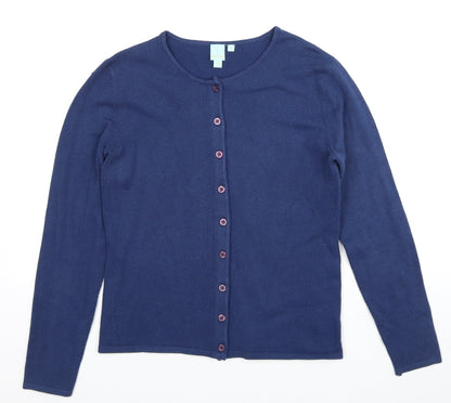 Shu Shu Womens Blue Round Neck Acrylic Cardigan Jumper Size S