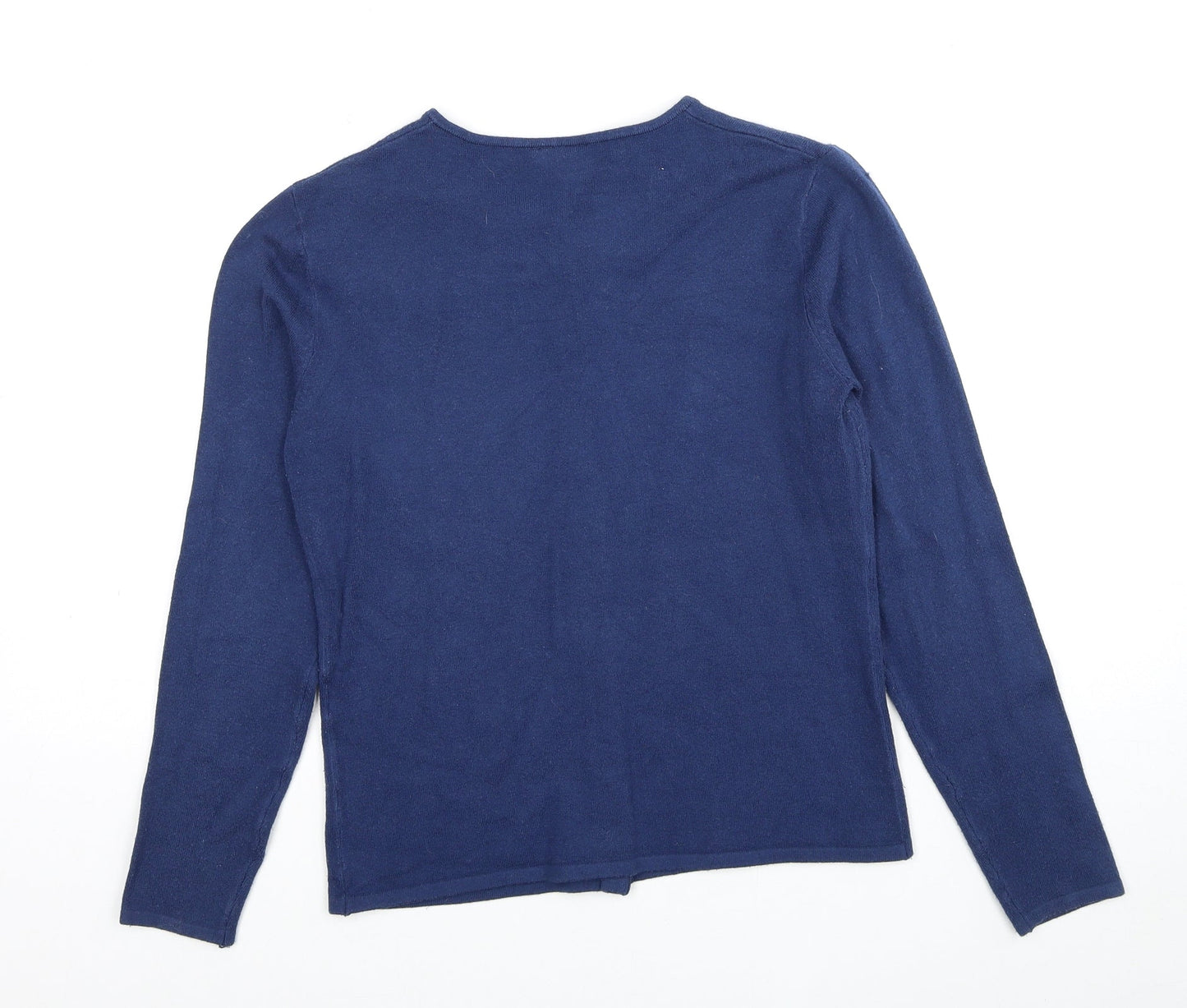 Shu Shu Womens Blue Round Neck Acrylic Cardigan Jumper Size S
