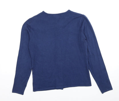 Shu Shu Womens Blue Round Neck Acrylic Cardigan Jumper Size S
