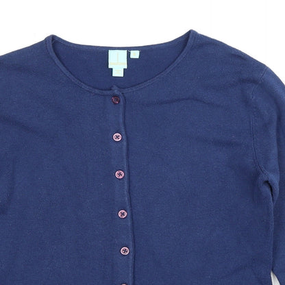 Shu Shu Womens Blue Round Neck Acrylic Cardigan Jumper Size S