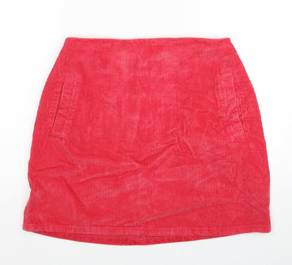 New Look Womens Pink Cotton A-Line Skirt Size 10 Zip