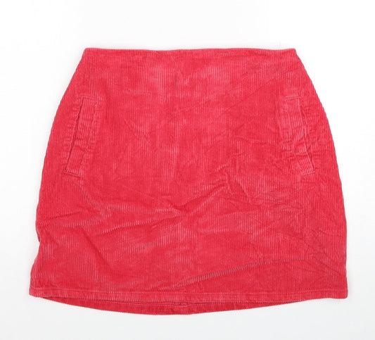 New Look Womens Pink Cotton A-Line Skirt Size 10 Zip