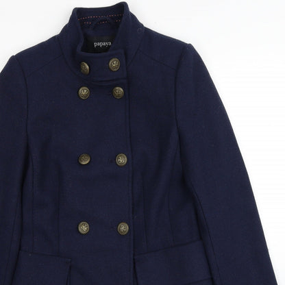 Papaya Womens Blue Pea Coat Coat Size 8 Button