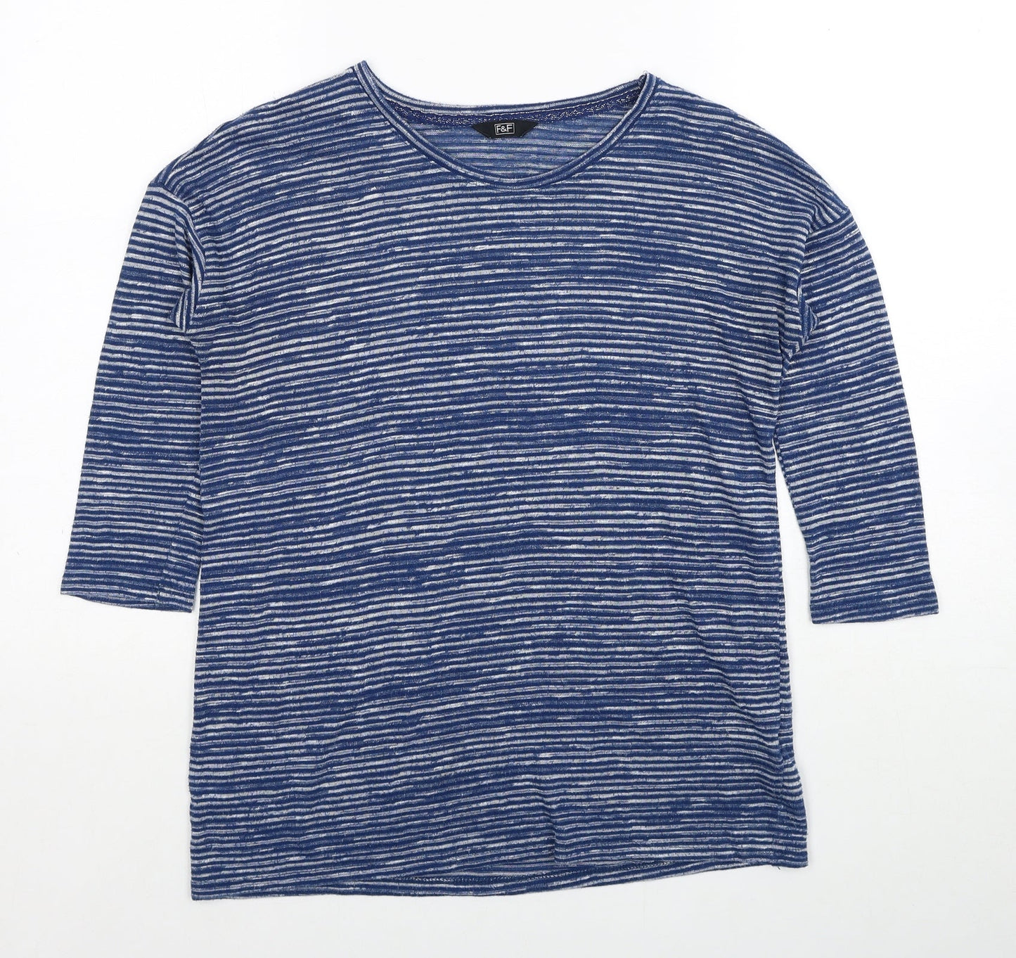 F&F Womens Blue Scoop Neck Striped Polyester Pullover Jumper Size 8