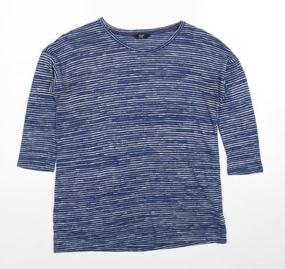 F&F Womens Blue Scoop Neck Striped Polyester Pullover Jumper Size 8