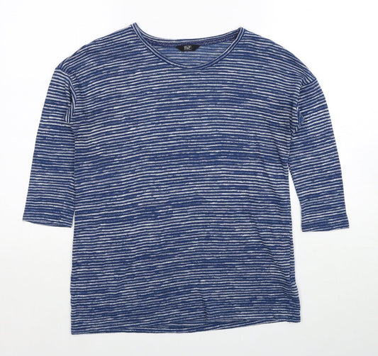 F&F Womens Blue Scoop Neck Striped Polyester Pullover Jumper Size 8