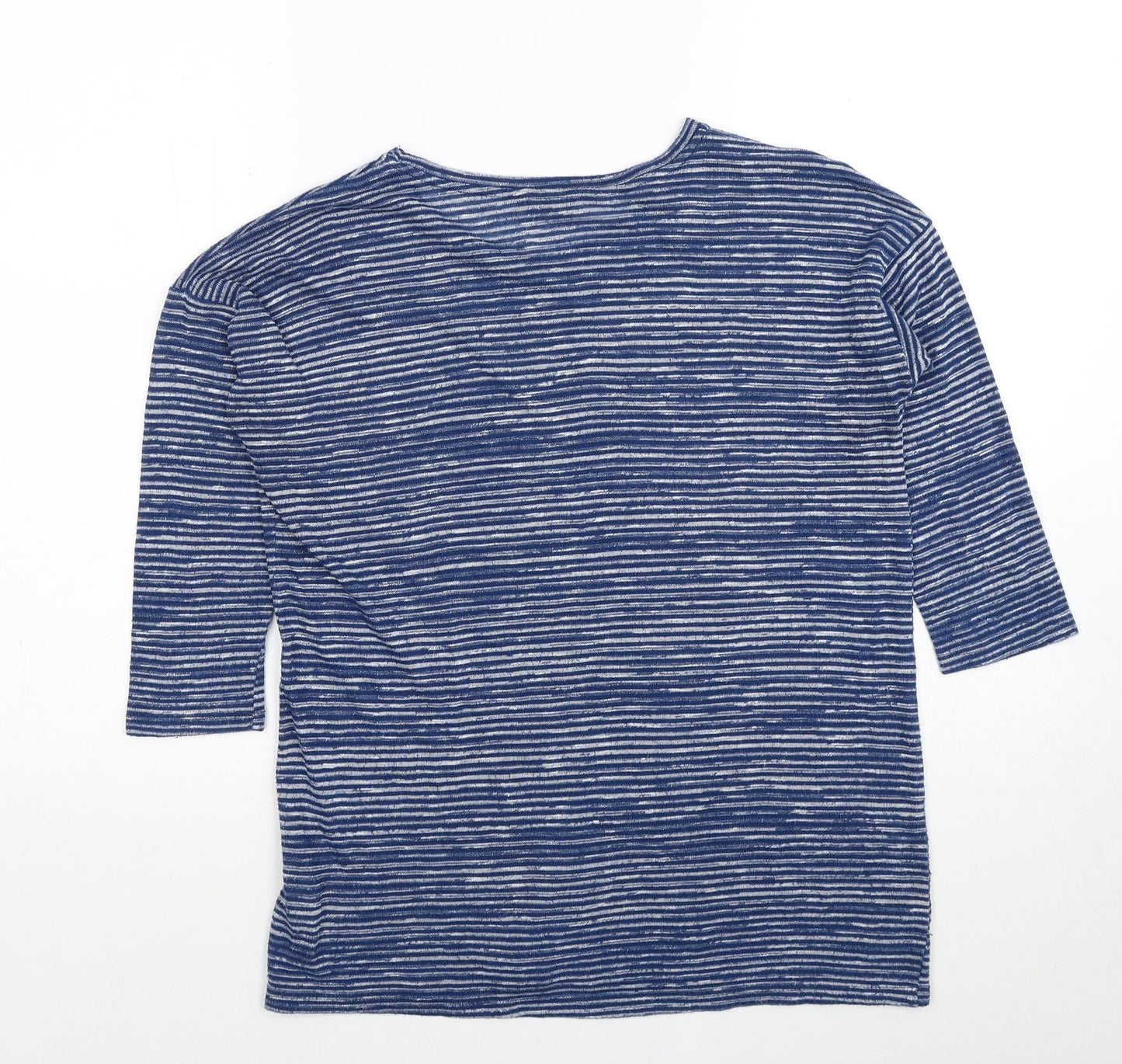 F&F Womens Blue Scoop Neck Striped Polyester Pullover Jumper Size 8