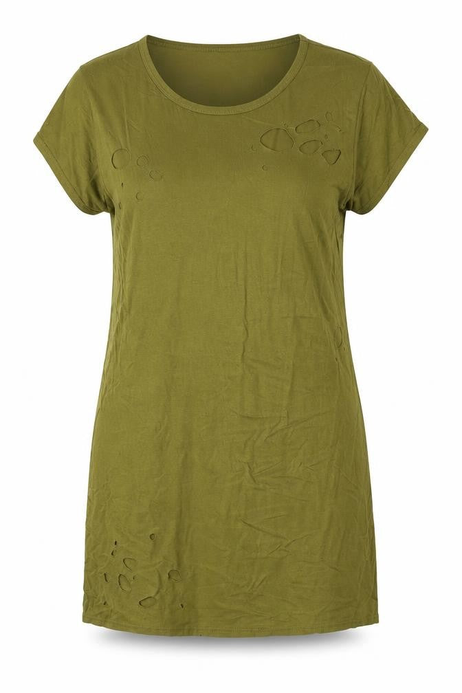 Look Of The Day Womens Green Viscose Shift Size 12 Scoop Neck Pullover - Hole Detail