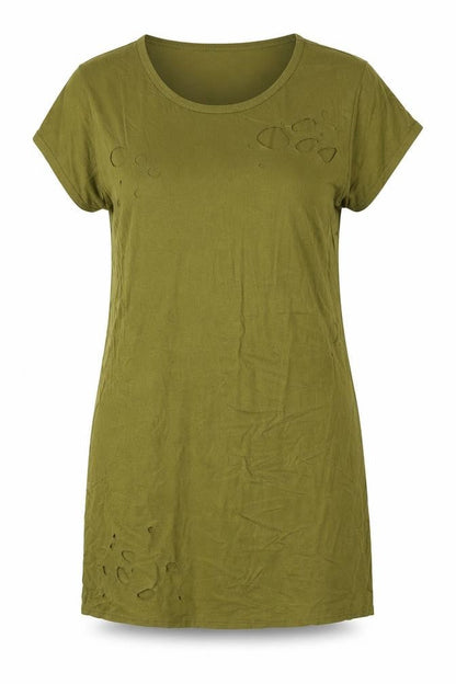 Look Of The Day Womens Green Viscose Shift Size 12 Scoop Neck Pullover - Hole Detail