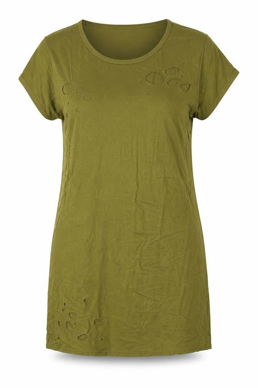 Look Of The Day Womens Green Viscose Shift Size 12 Scoop Neck Pullover - Hole Detail