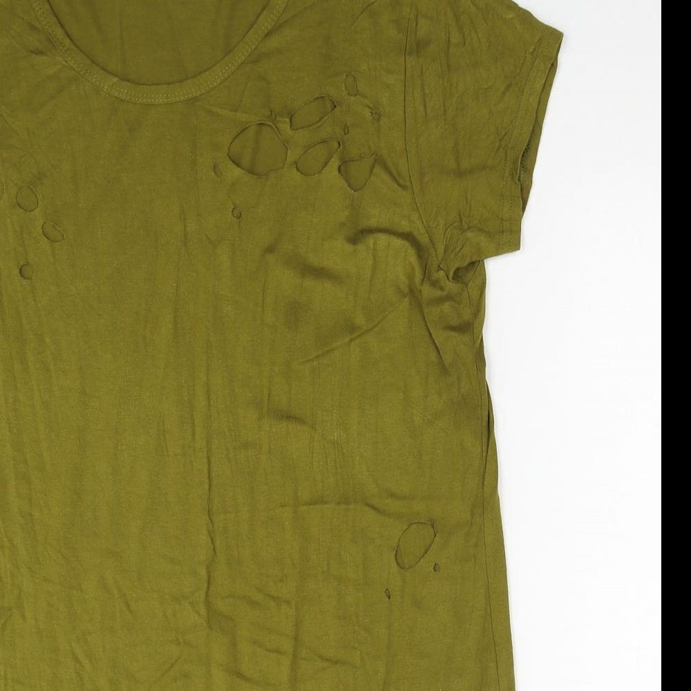 Look Of The Day Womens Green Viscose Shift Size 12 Scoop Neck Pullover - Hole Detail