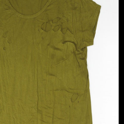 Look Of The Day Womens Green Viscose Shift Size 12 Scoop Neck Pullover - Hole Detail