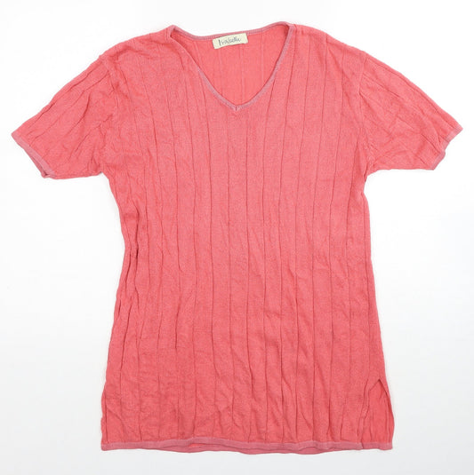 Isabelle Womens Pink V-Neck Acrylic Pullover Jumper Size S