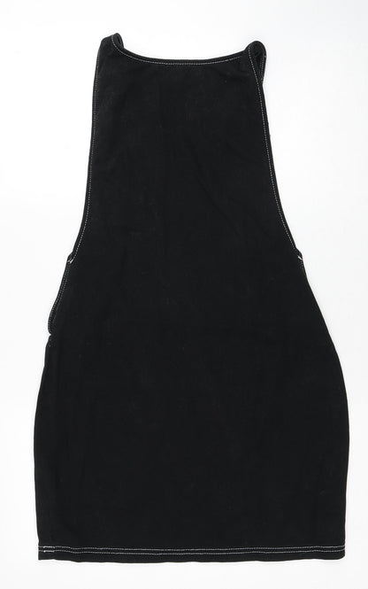 Missguided Womens Black Cotton Pinafore/Dungaree Dress Size 6 Scoop Neck Button - Contrast Stitching
