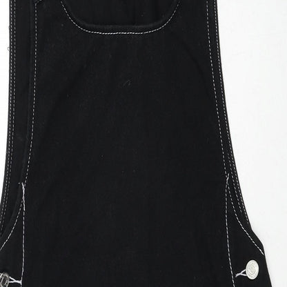 Missguided Womens Black Cotton Pinafore/Dungaree Dress Size 6 Scoop Neck Button - Contrast Stitching
