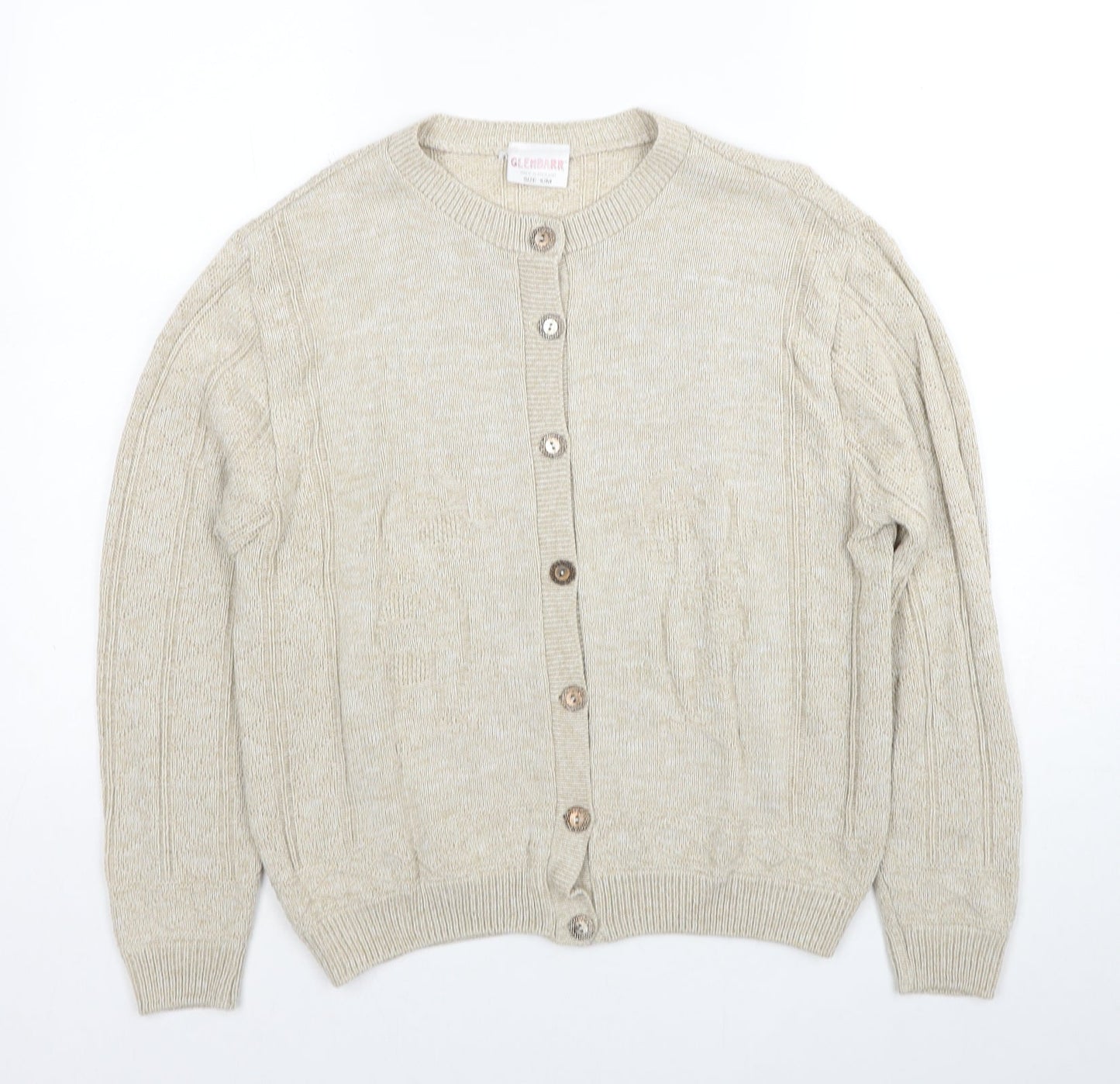 Glenbarr Womens Beige Round Neck Polyester Cardigan Jumper Size S - Size S-M