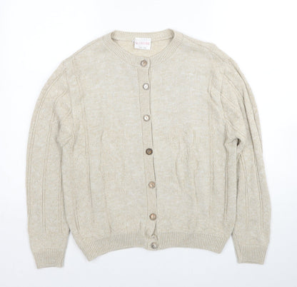 Glenbarr Womens Beige Round Neck Polyester Cardigan Jumper Size S - Size S-M
