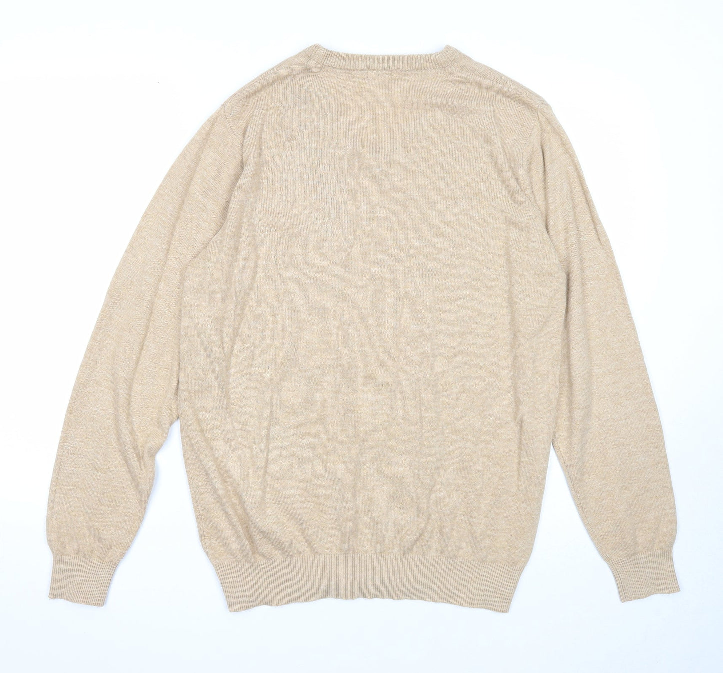 Cotton Traders Mens Beige V-Neck Acrylic Pullover Jumper Size M Long Sleeve