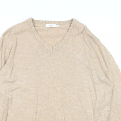 Cotton Traders Mens Beige V-Neck Acrylic Pullover Jumper Size M Long Sleeve