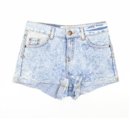 New Look Womens Blue Cotton Hot Pants Shorts Size 8 Regular Zip
