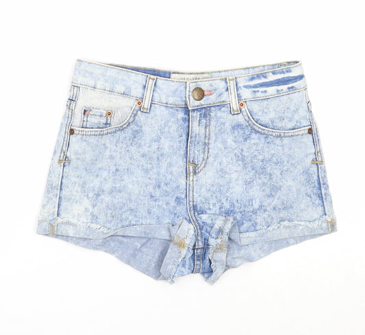 New Look Womens Blue Cotton Hot Pants Shorts Size 8 Regular Zip