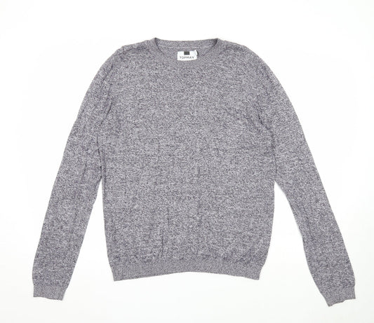 Topman Mens Green Round Neck Cotton Pullover Jumper Size M Long Sleeve