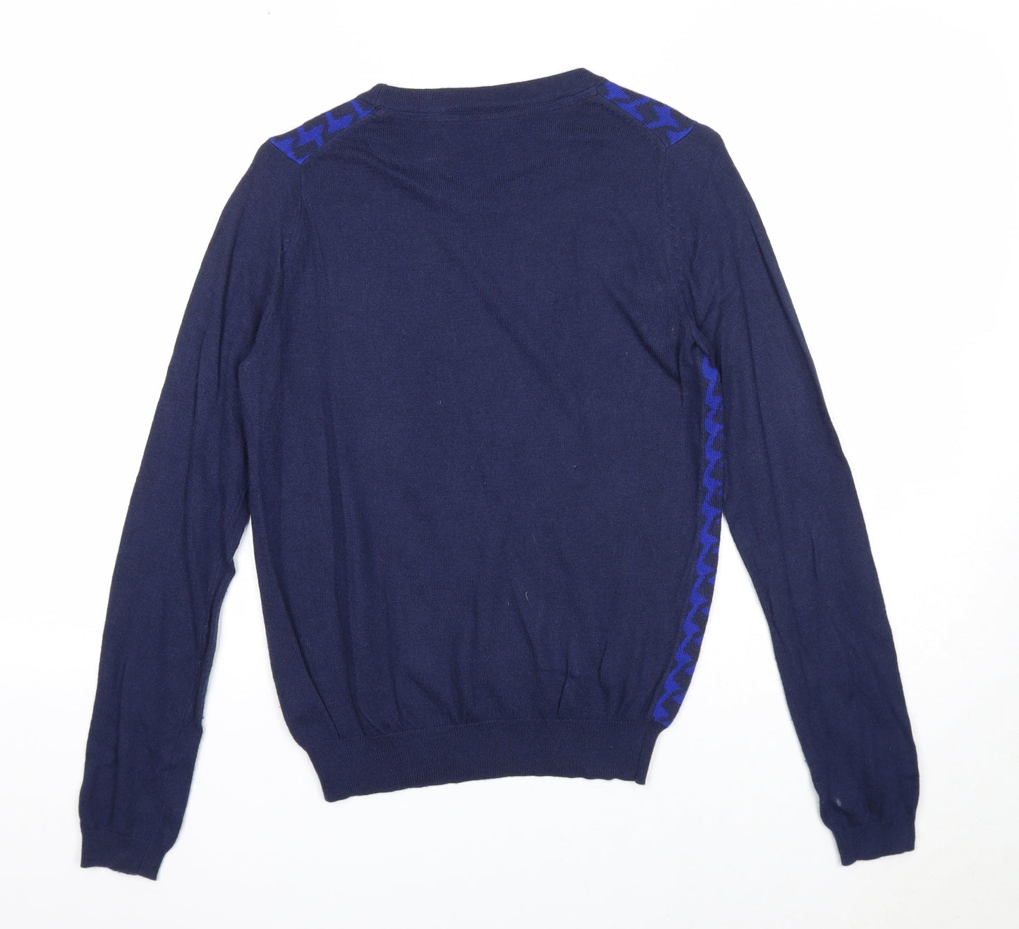 Dickins & Jones Mens Blue Round Neck Geometric Nylon Pullover Jumper Size XS Long Sleeve
