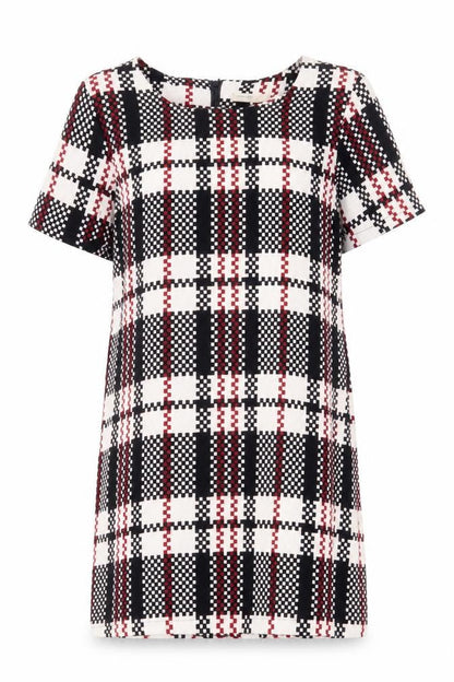 Vera & Lucy Womens Multicoloured Plaid Polyester Shift Size M Scoop Neck Zip