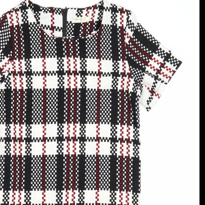Vera & Lucy Womens Multicoloured Plaid Polyester Shift Size M Scoop Neck Zip