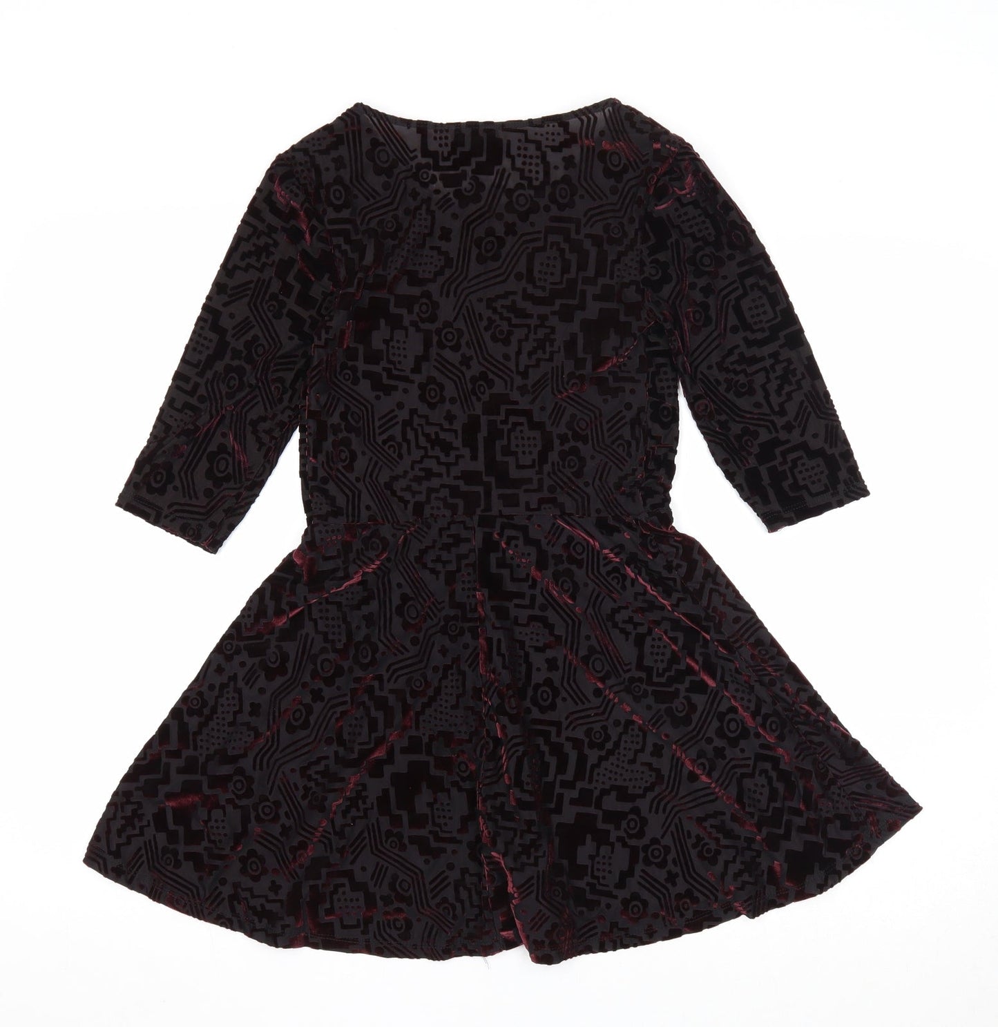 Topshop Womens Black Geometric Nylon Skater Dress Size 8 Scoop Neck Pullover