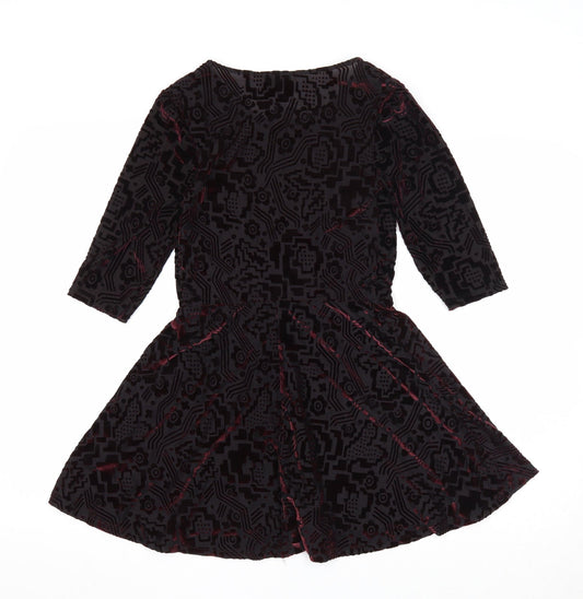 Topshop Womens Black Geometric Nylon Skater Dress Size 8 Scoop Neck Pullover