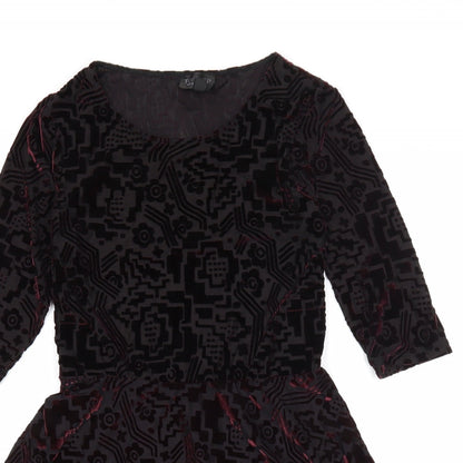 Topshop Womens Black Geometric Nylon Skater Dress Size 8 Scoop Neck Pullover