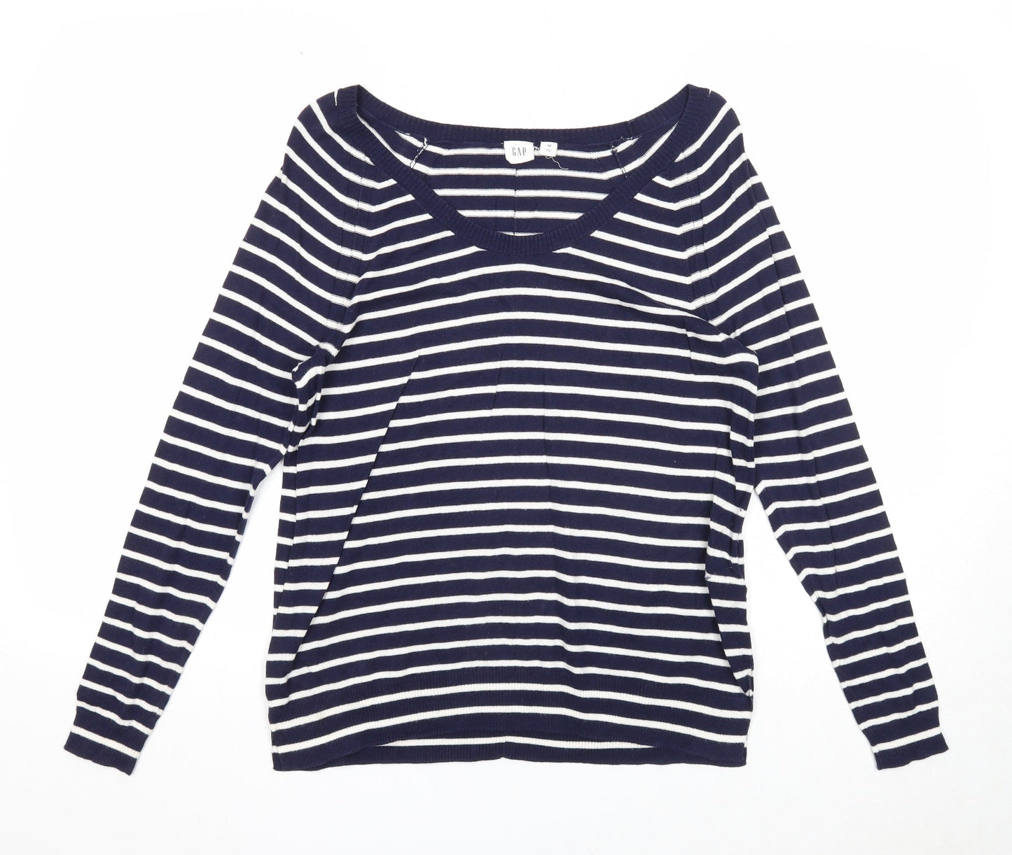 Gap Womens Blue Scoop Neck Striped Cotton Pullover Jumper Size XS