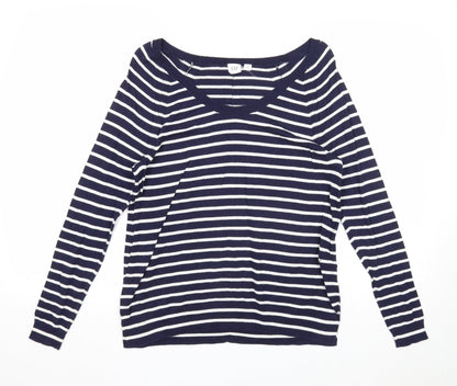 Gap Womens Blue Scoop Neck Striped Cotton Pullover Jumper Size XS