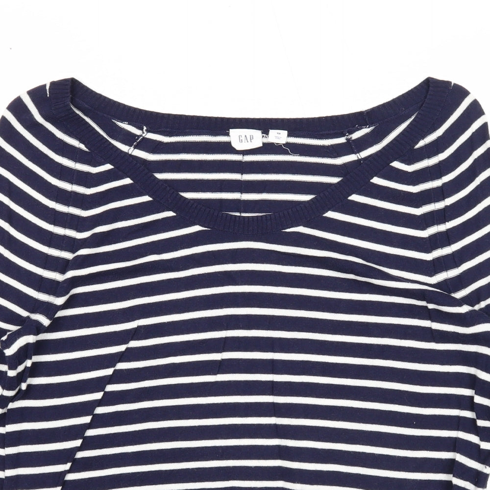 Gap Womens Blue Scoop Neck Striped Cotton Pullover Jumper Size XS