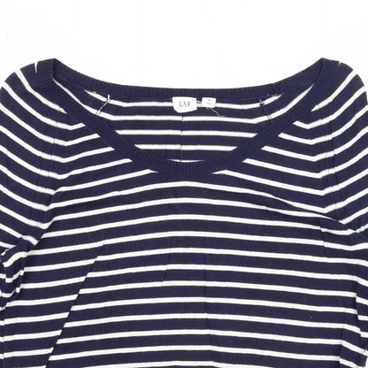 Gap Womens Blue Scoop Neck Striped Cotton Pullover Jumper Size XS