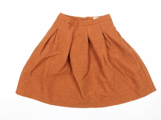 H&M Womens Orange Polyester Skater Skirt Size 6 Zip