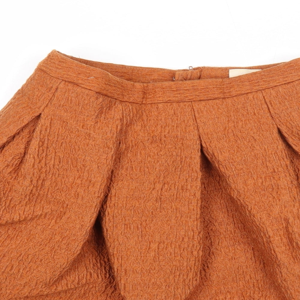 H&M Womens Orange Polyester Skater Skirt Size 6 Zip