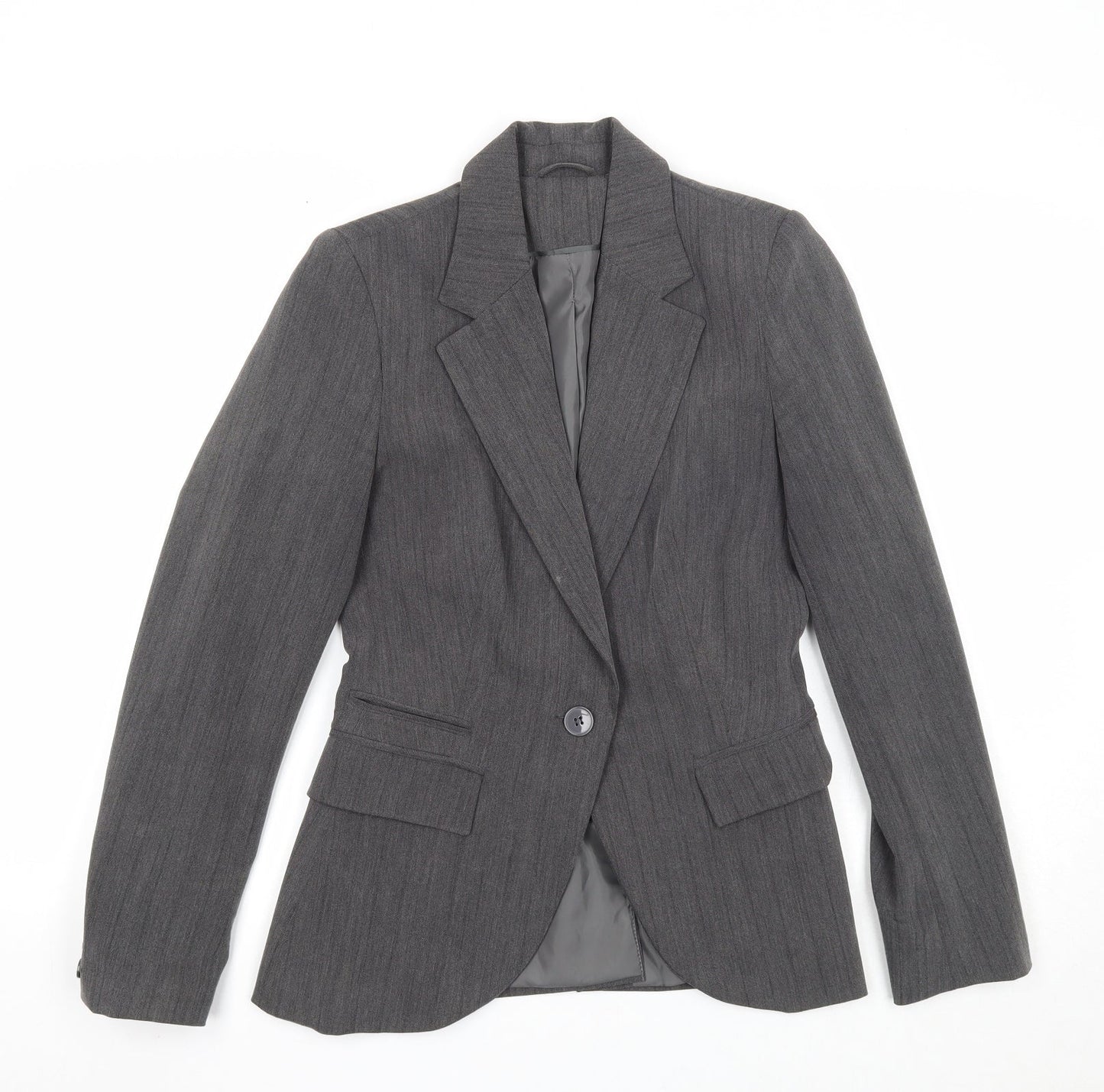 New Look Womens Grey Striped Polyester Jacket Suit Jacket Size 10