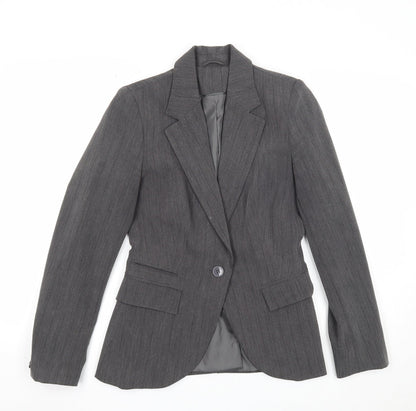 New Look Womens Grey Striped Polyester Jacket Suit Jacket Size 10