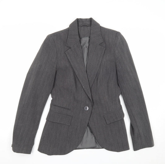 New Look Womens Grey Striped Polyester Jacket Suit Jacket Size 10